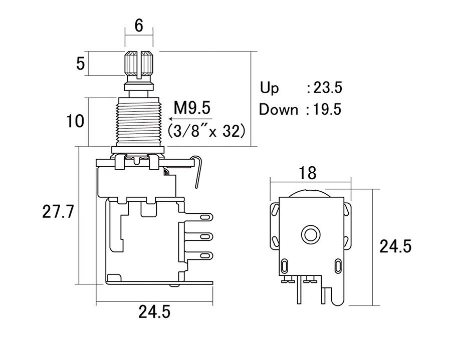 Hosco Japan 250k DPDT Push-Push Potentiometer, Audio Taper