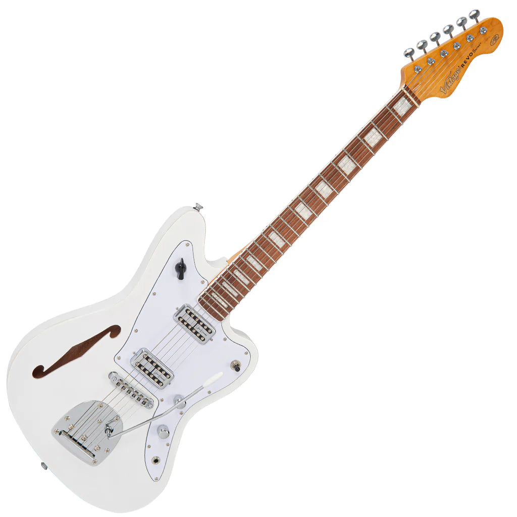 Vintage REVO Series 'Surfmaster' Thinline Twin Electric Guitar - Arctic White