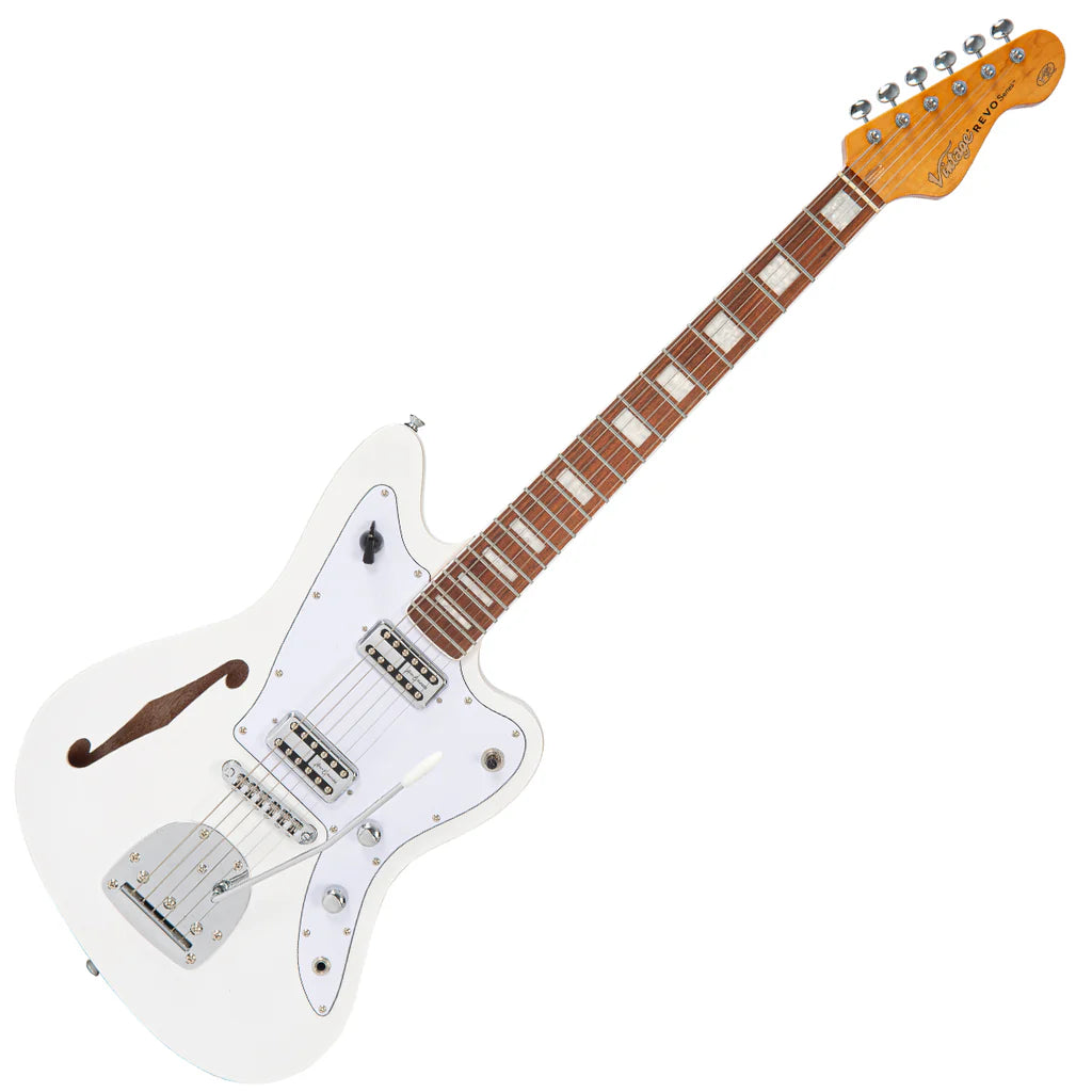 Vintage REVO Series 'Surfmaster' Thinline Twin Electric Guitar - Arctic White