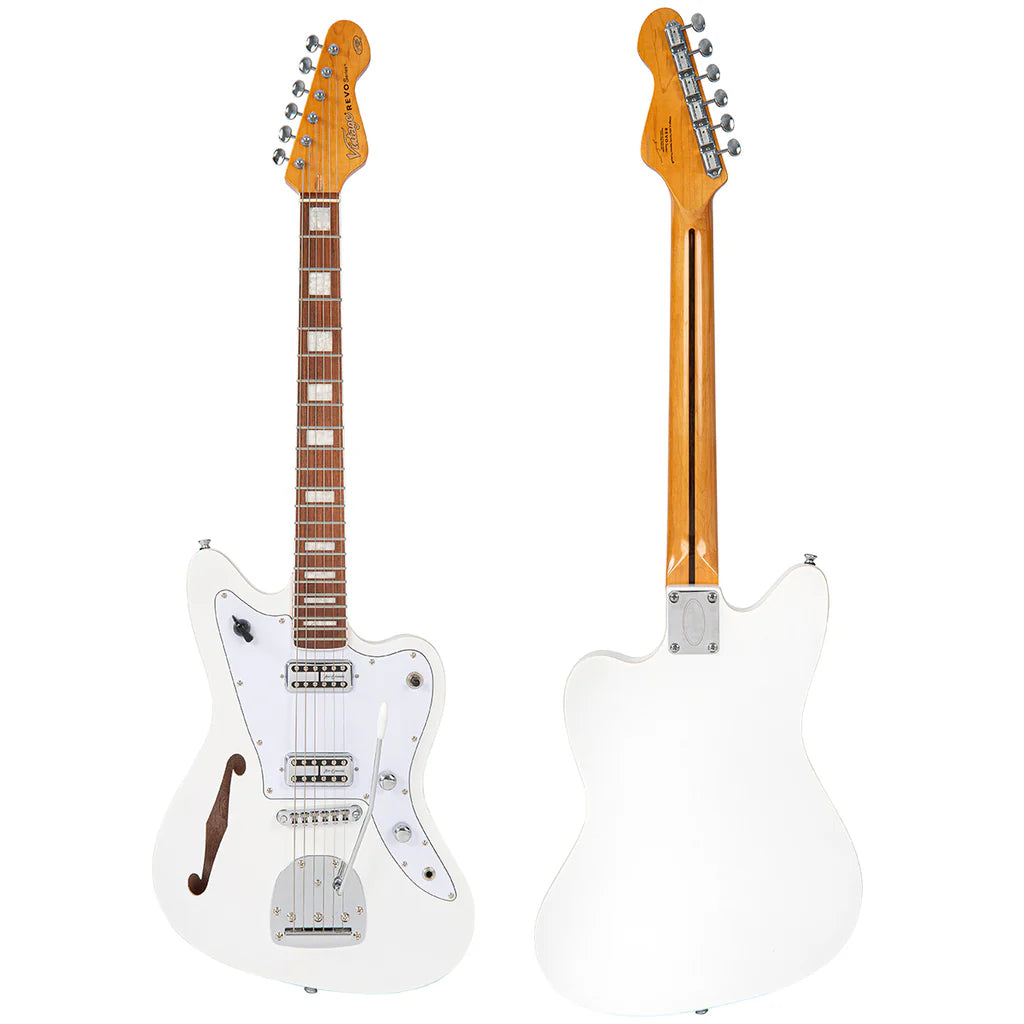 Vintage REVO Series 'Surfmaster' Thinline Twin Electric Guitar - Arctic White
