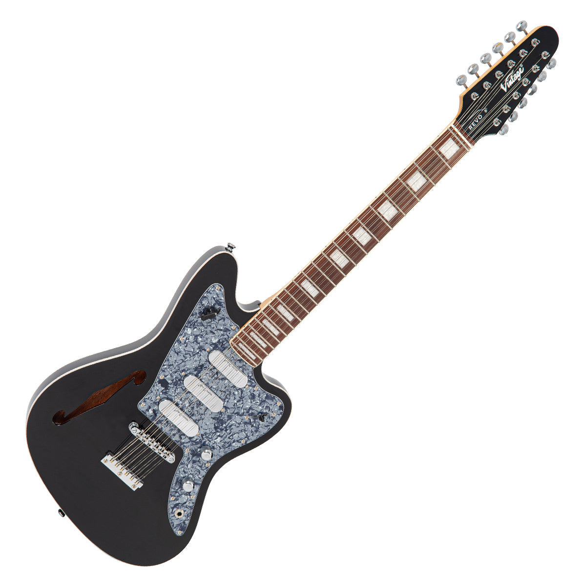 Vintage REVO Series 'Surfmaster Thinline 12' Electric Guitar ~ Boulevard Black