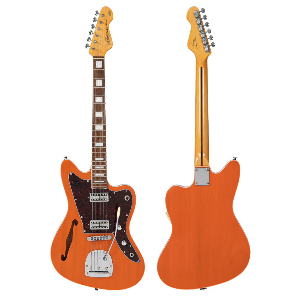 Vintage REVO Series 'Surfmaster' Thinline Twin Electric Guitar - Trans Orange