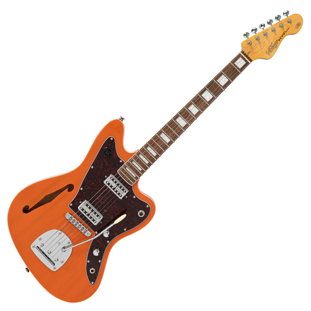 Vintage REVO Series 'Surfmaster' Thinline Twin Electric Guitar - Trans Orange