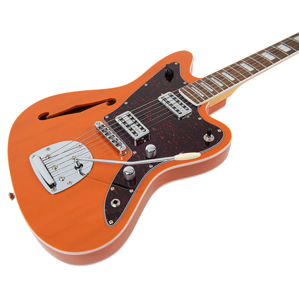 Vintage REVO Series 'Surfmaster' Thinline Twin Electric Guitar - Trans Orange