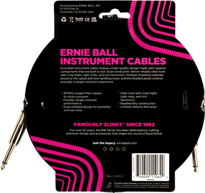 Ernie Ball Braided Instrument Cable 10ft Straight-Straight Black/Purple