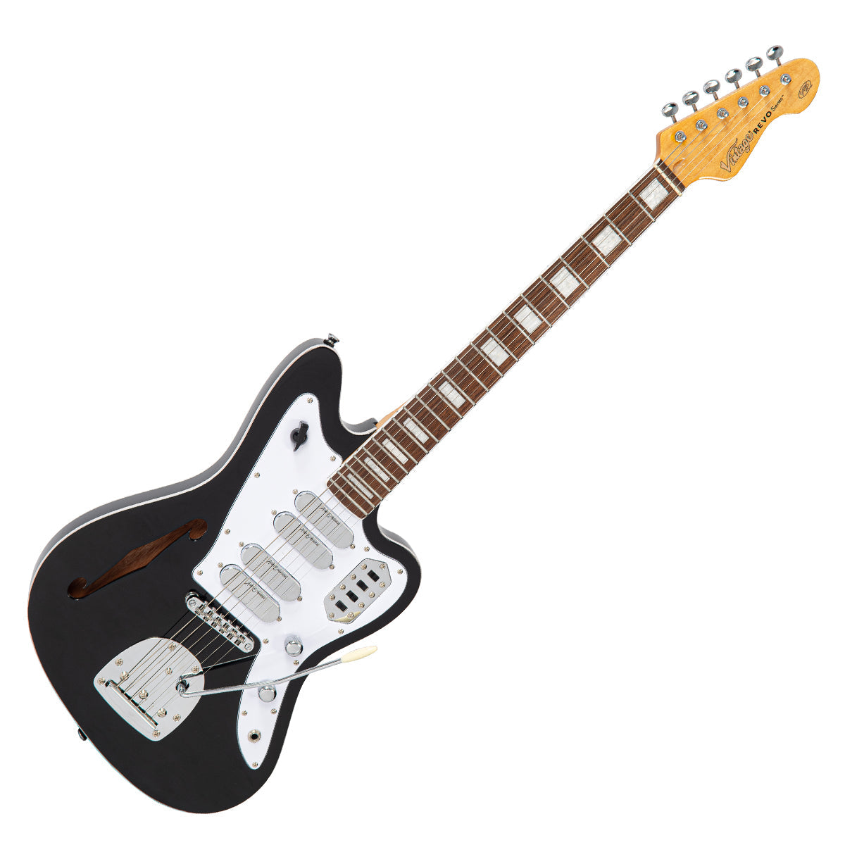 Vintage REVO Series 'Surfmaster' Quad Electric Guitar - Boulevard Black