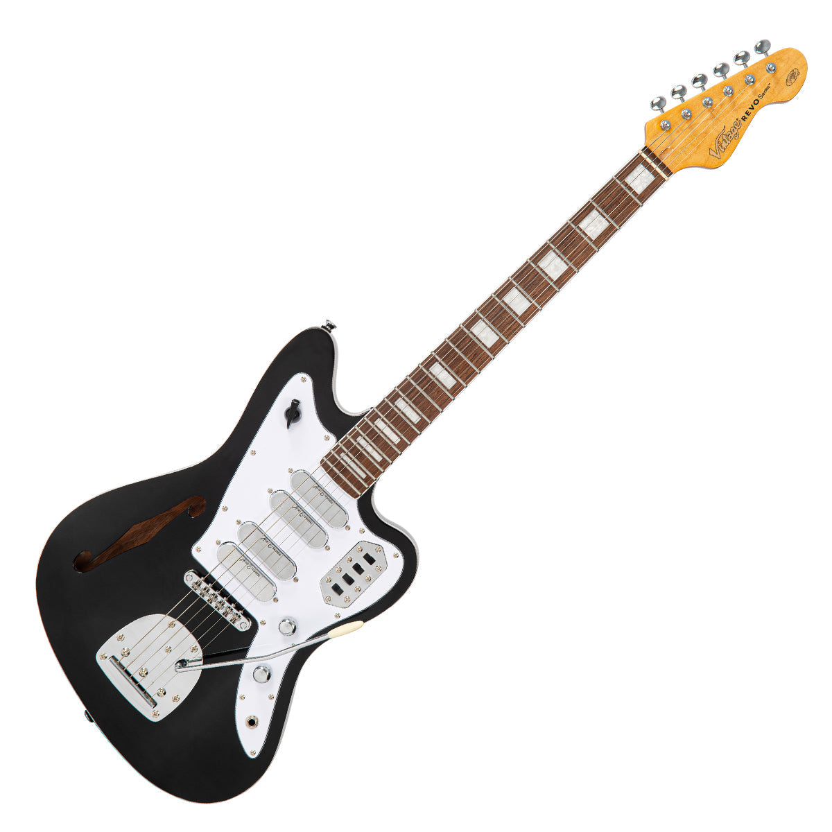 Vintage REVO Series 'Surfmaster' Quad Electric Guitar - Boulevard Black