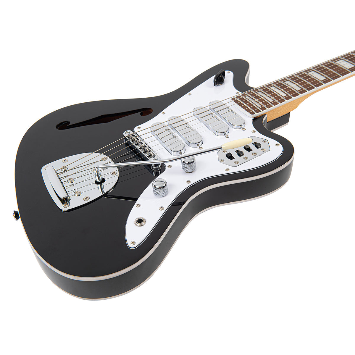 Vintage REVO Series 'Surfmaster' Quad Electric Guitar - Boulevard Black