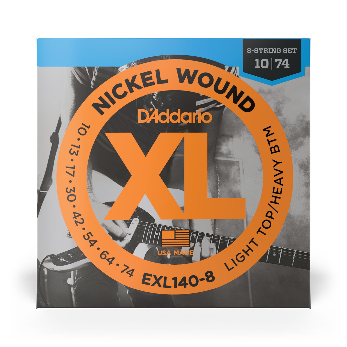 D'Addario EXL140-8 8-String Nickel Wound Electric Guitar Strings - Light Top/Heavy Bottom - 10-74