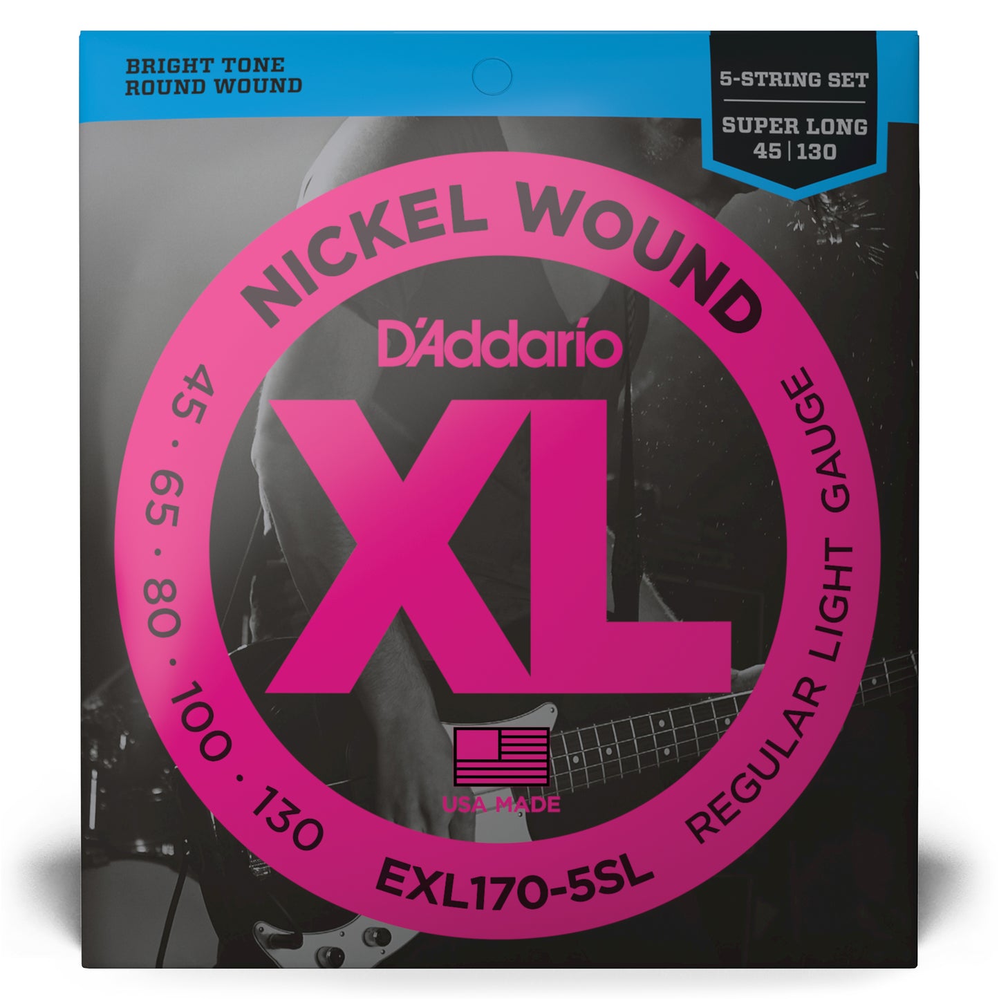 D'Addario EXL170-5SL 5-String Nickel Wound Bass Guitar Strings, Light, Super Long Scale