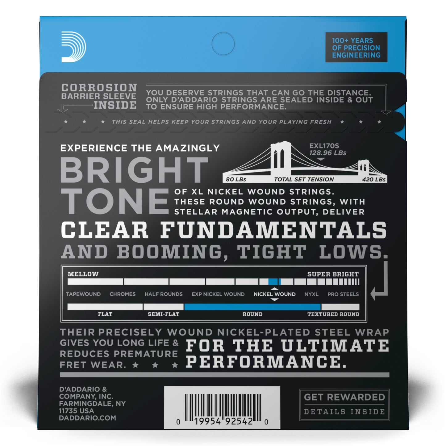 D'Addario EXL170S Nickel Wound Bass Guitar Strings, Light, 45-100, Short Scale