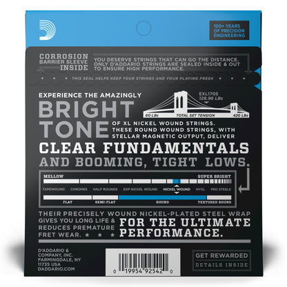 D'Addario EXL170S Nickel Wound Bass Guitar Strings, Light, 45-100, Short Scale