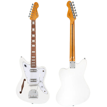 Vintage REVO Series 'Surfmaster' Thinline Twin Electric Guitar - Arctic White