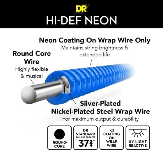 DR Neon Strings - Bass - 45-125 5-String - Blue