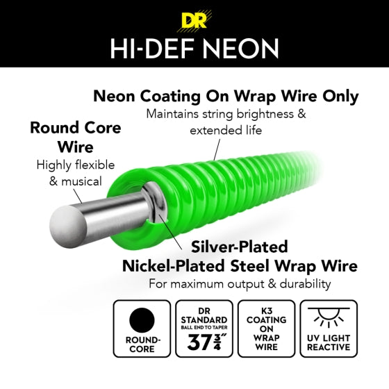 DR Neon Strings - Bass - 45-125 5-String - Green