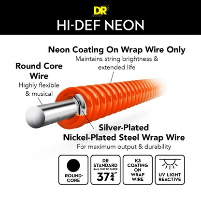 DR Neon Strings - Bass - 45-125 5-String - Orange