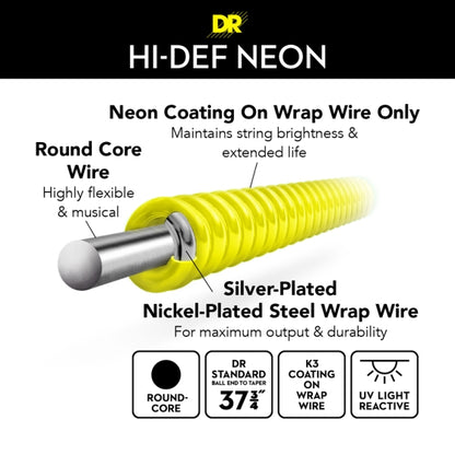 DR Neon Strings - Bass - 45-125 5-String - Yellow