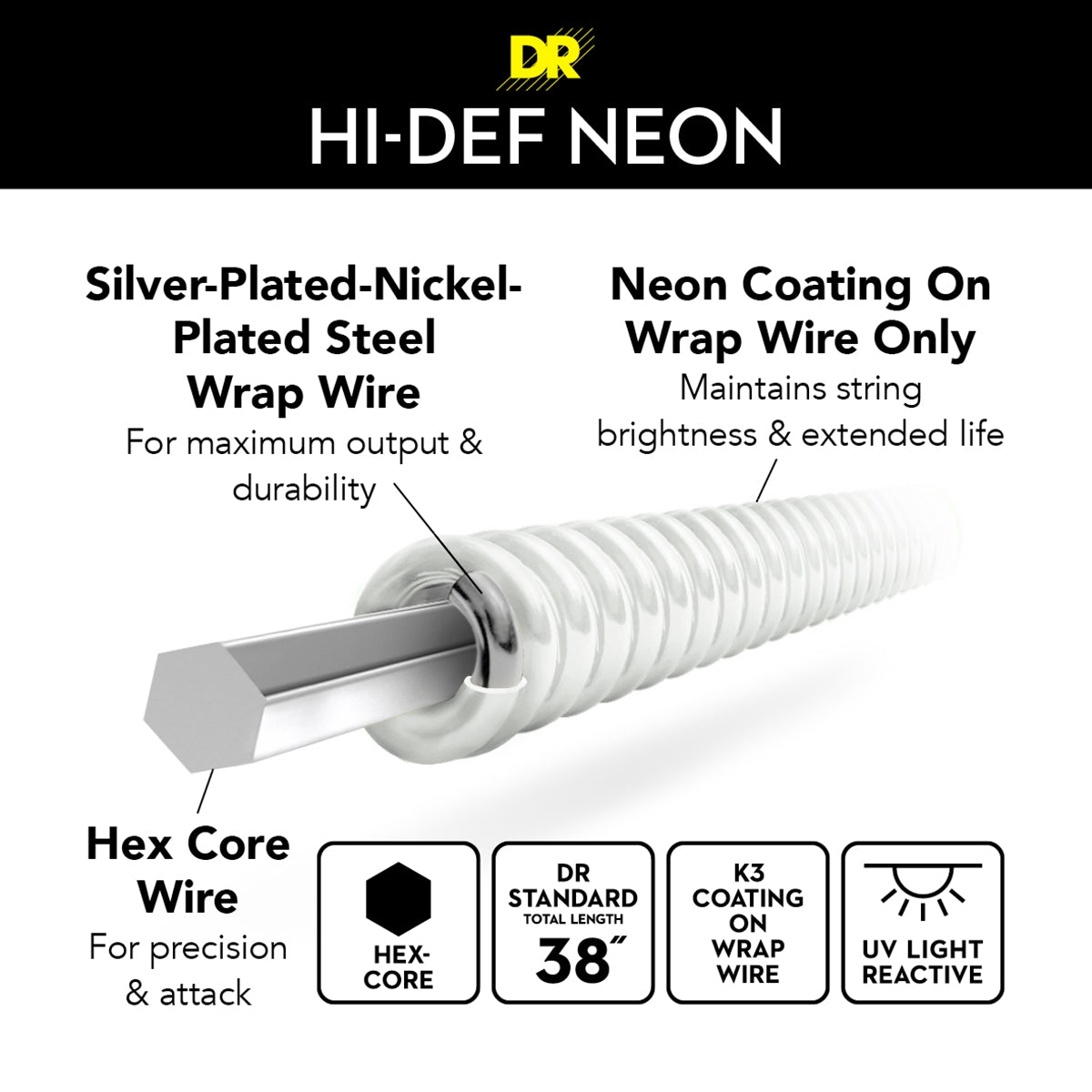 DR Neon Strings - Electric - 10-46 - White