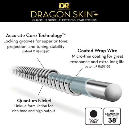 DR Dragon Skin+ Quantum Nickel Electric Guitar Strings - Medium - 10-46