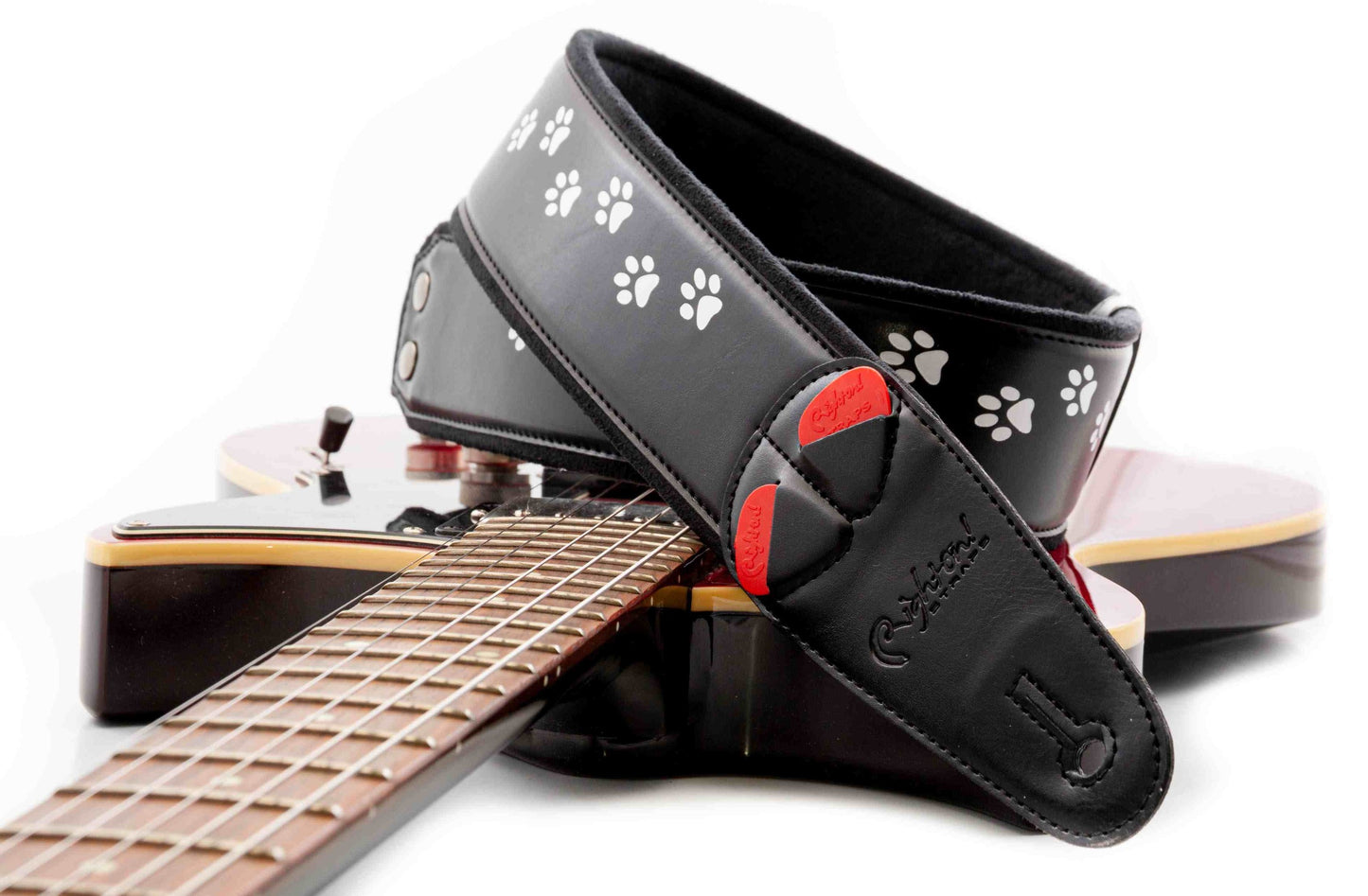 RightOn Mojo Collection Cat Guitar Strap - Black