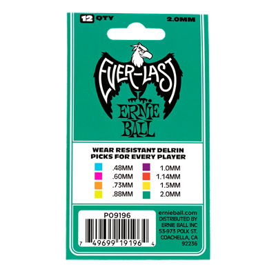 Ernie Ball Everlast Picks 12-Pack - Teal 2.0mm