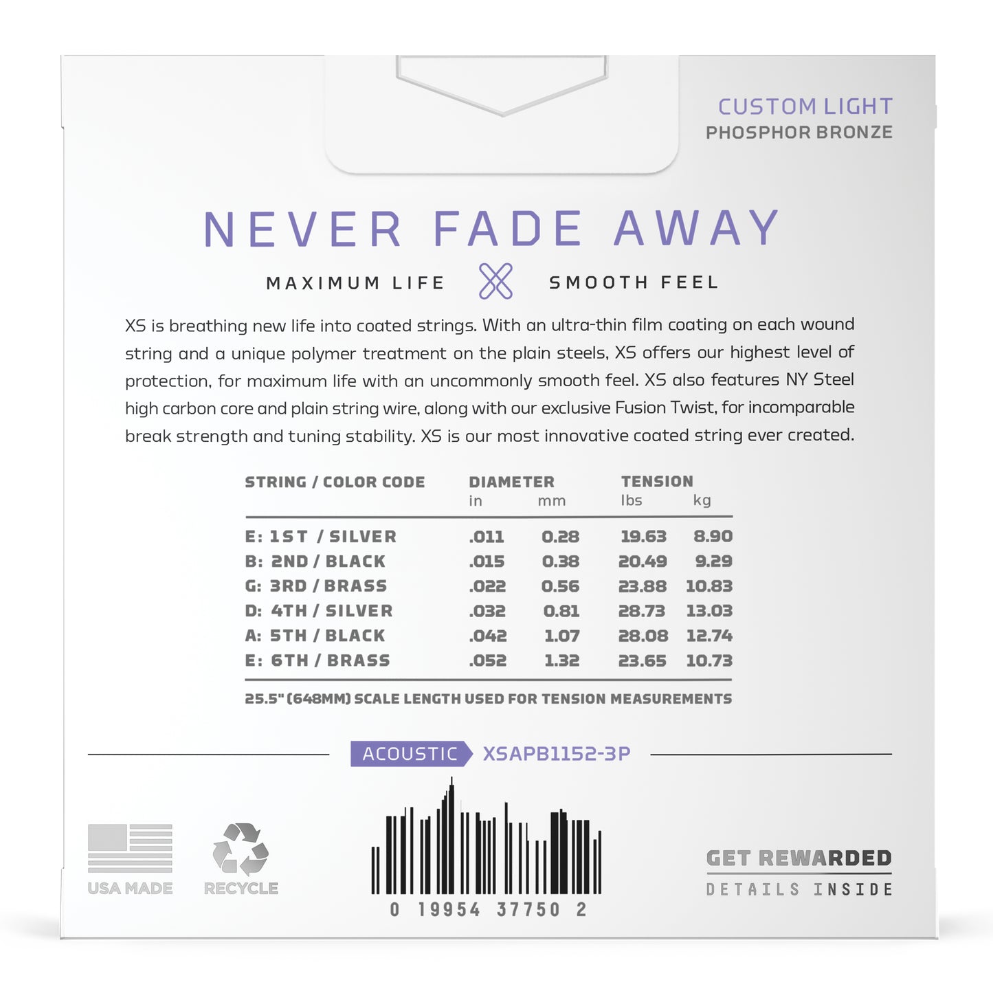 D'Addario XS Phosphor Bronze 11-52 Custom Light Coated Acoustic Guitar Strings, 3-Pack