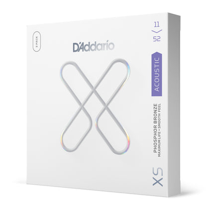 D'Addario XS Phosphor Bronze 11-52 Custom Light Coated Acoustic Guitar Strings, 3-Pack