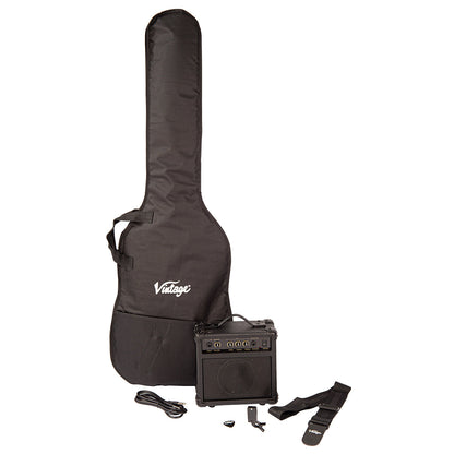 Vintage V40 Coaster Series Bass Guitar Pack - Left Hand Boulevard Black